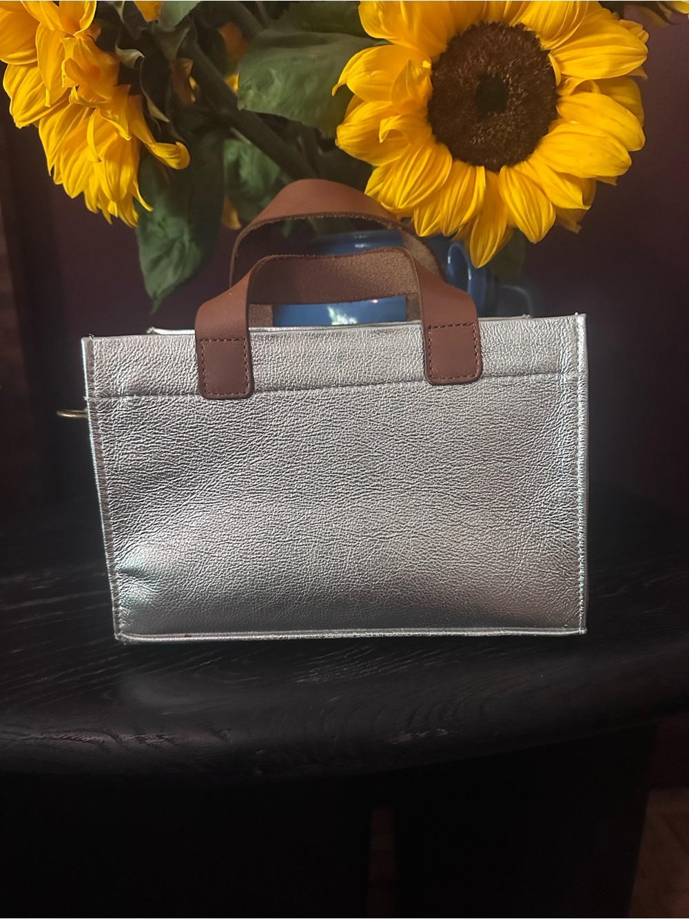 Metallic Silver Micro Mini Tote
